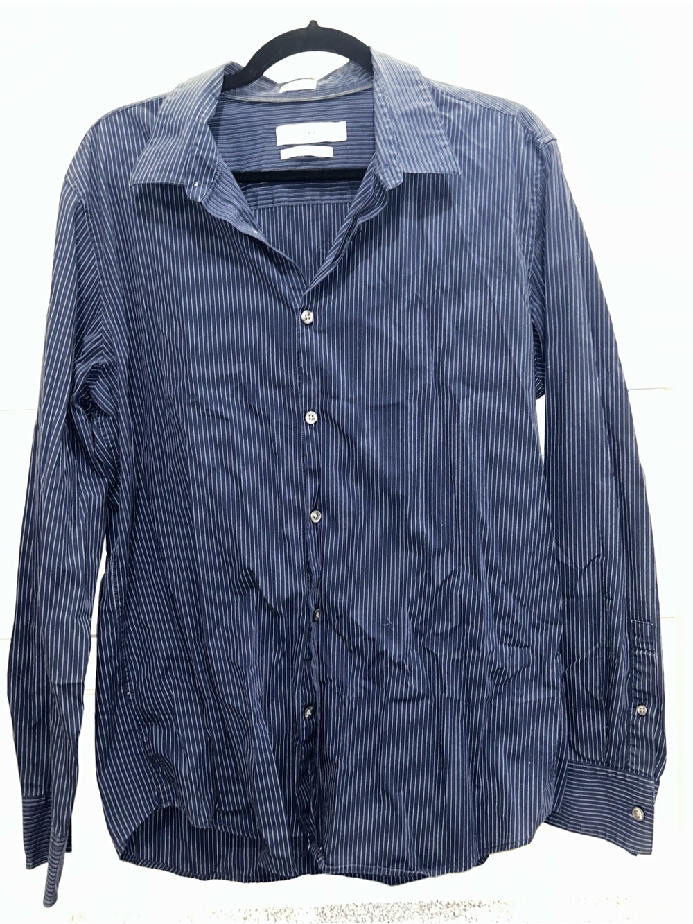 Calvin Klein Navy Pinstripe Long-Sleeve Button Shirt